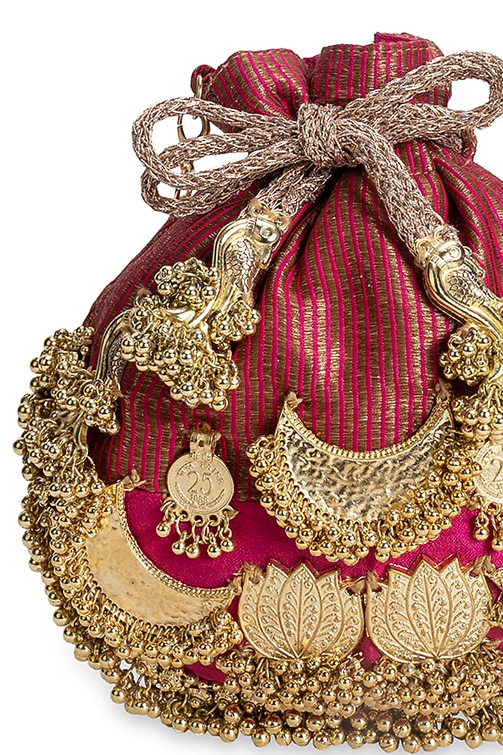 Wine Red Cotton Embellished Potli by 5 Elements at Pernia's Pop Up Shop