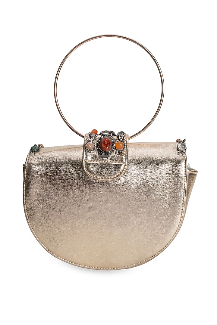 Gold PU Stone Embellished Clutch by 5 Elements at Pernia's Pop Up Shop