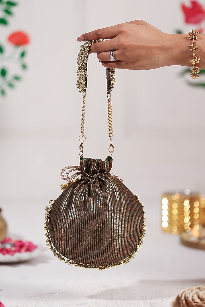 Green Cotton Embellished Potli by 5 Elements at Pernia's Pop Up Shop
