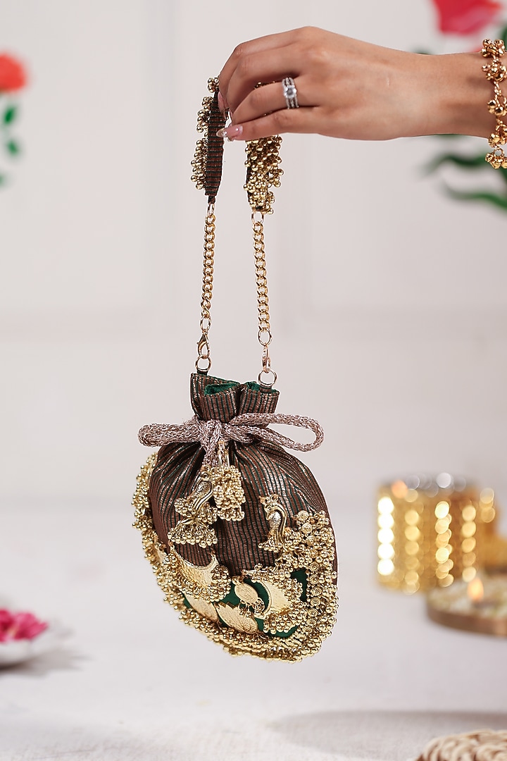 Green Cotton Embellished Potli by 5 Elements at Pernia's Pop Up Shop