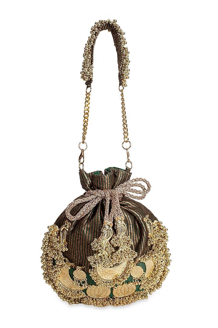 Green Cotton Embellished Potli by 5 Elements at Pernia's Pop Up Shop