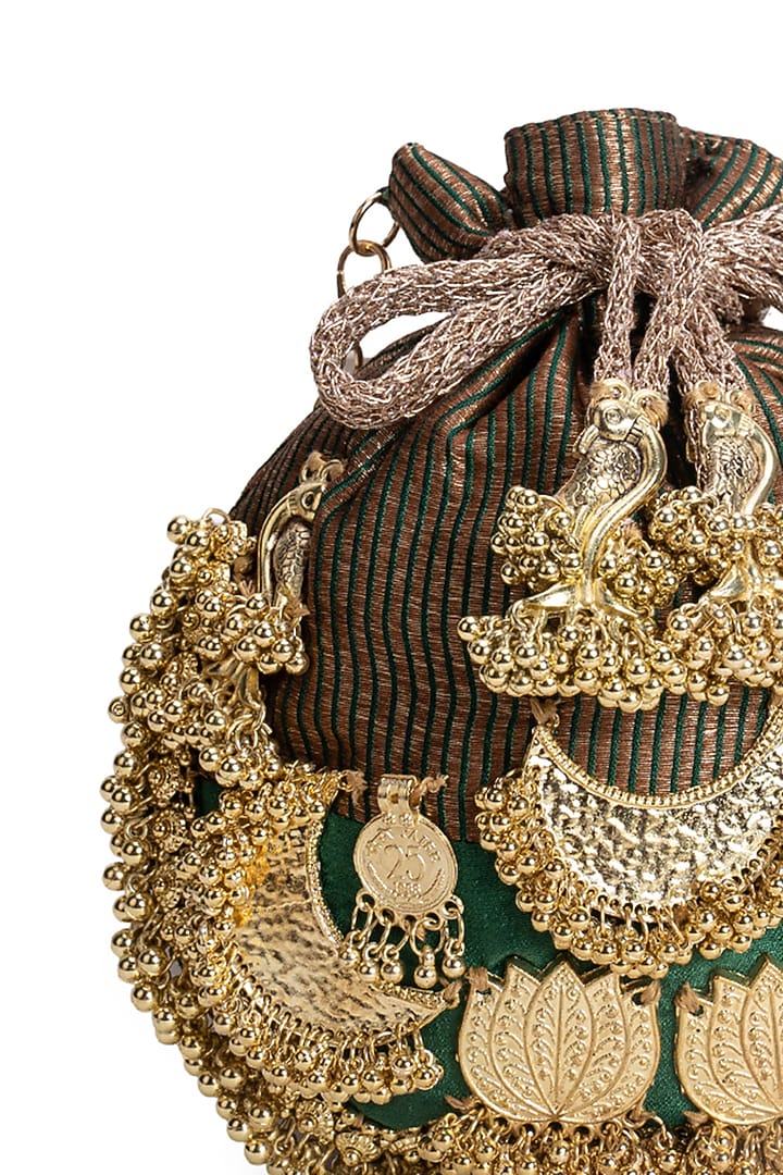 Green Cotton Embellished Potli by 5 Elements at Pernia's Pop Up Shop