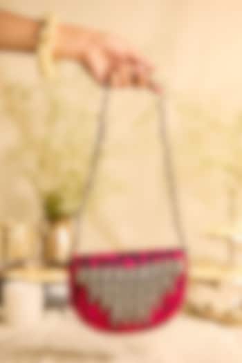 Magenta & Black Jacquard Kutchi Embroidered Sling Bag by 5 Elements at Pernia's Pop Up Shop