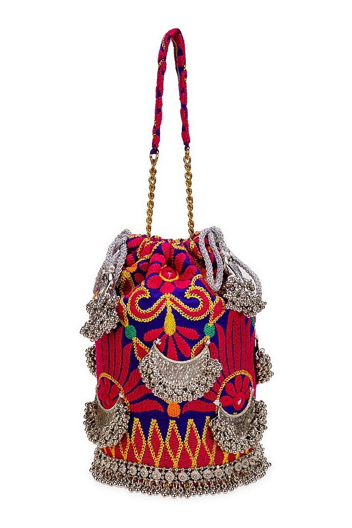 Purple Jacquard Zardosi Embroidered Potli Bag by 5 Elements at Pernia's Pop Up Shop