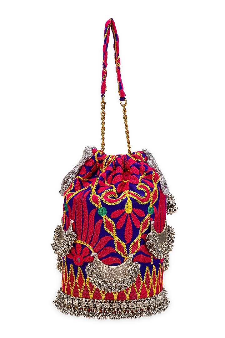 Purple Jacquard Zardosi Embroidered Potli Bag by 5 Elements at Pernia's Pop Up Shop