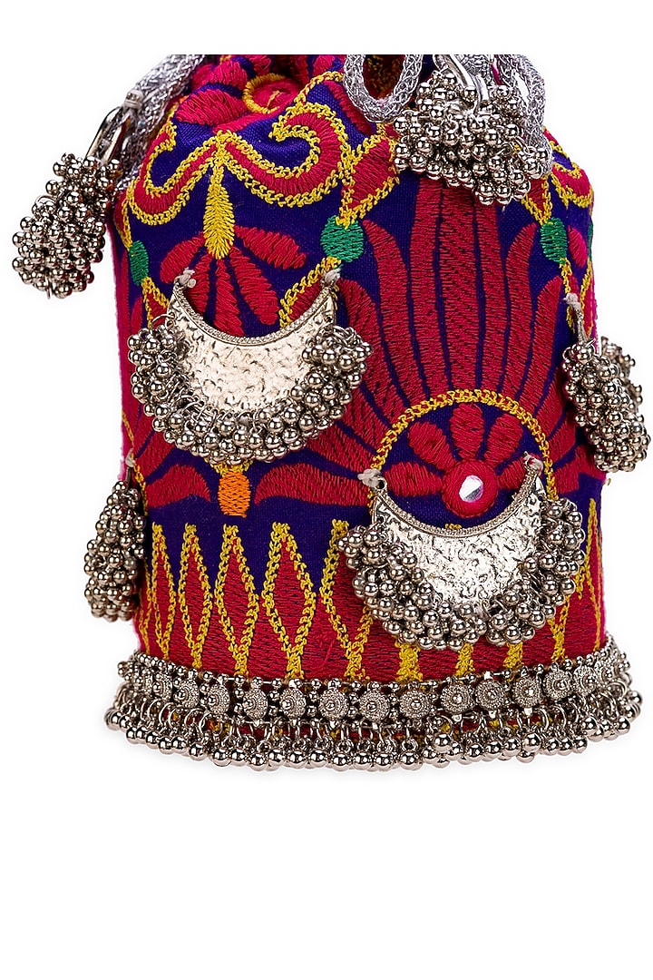Purple Jacquard Zardosi Embroidered Potli Bag by 5 Elements at Pernia's Pop Up Shop