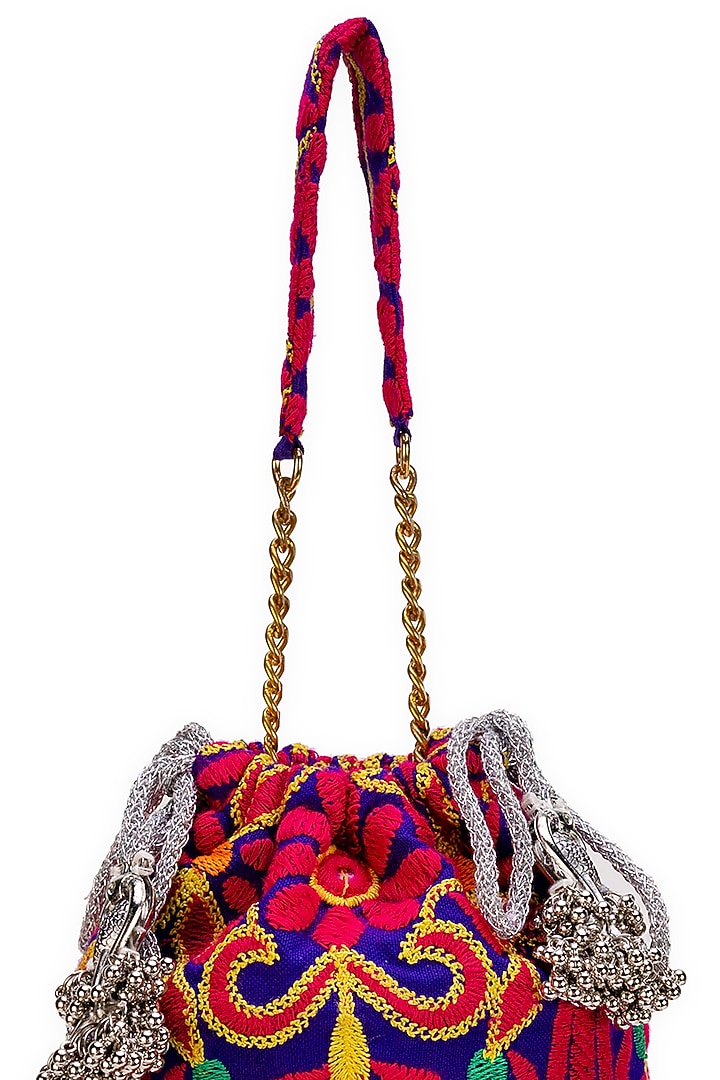 Purple Jacquard Zardosi Embroidered Potli Bag by 5 Elements at Pernia's Pop Up Shop
