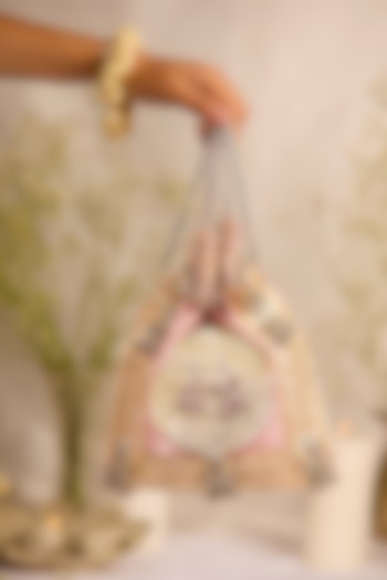 Pink Brocade Gota-Patti Embellished Potli Bag by 5 Elements at Pernia's Pop Up Shop