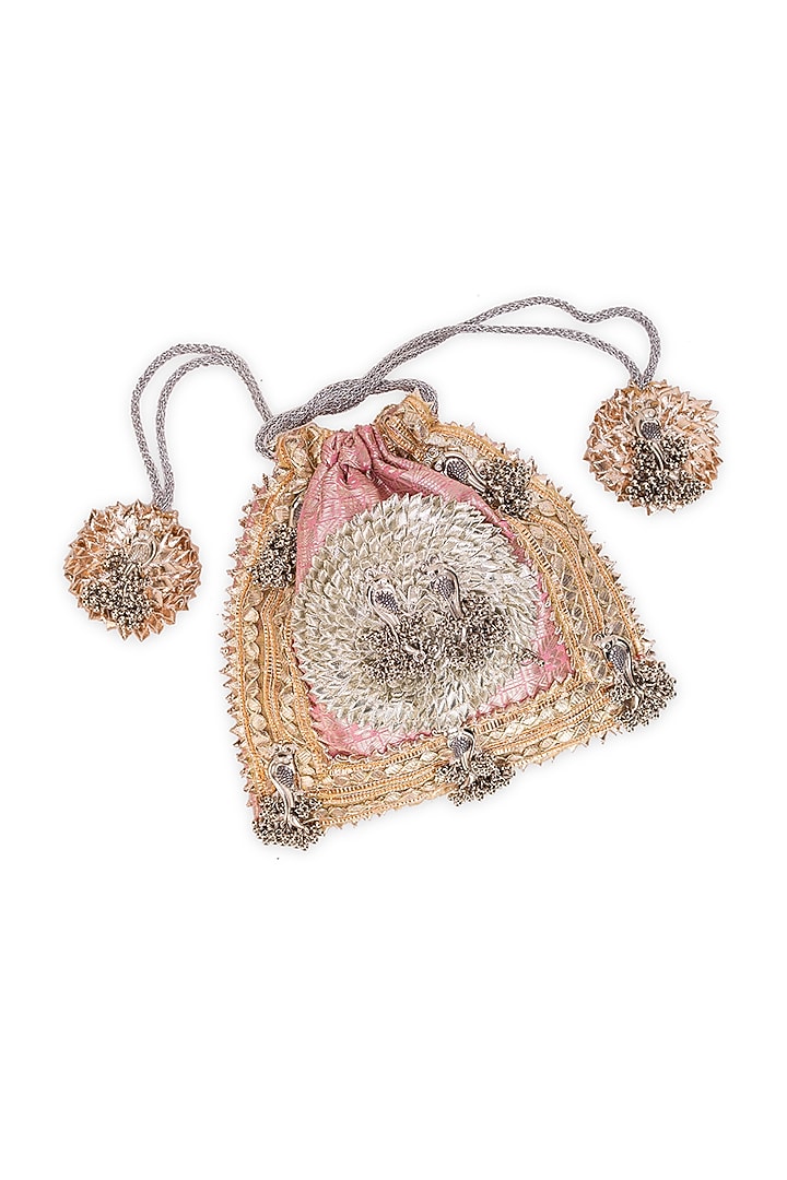 Pink Brocade Gota-Patti Embellished Potli Bag by 5 Elements at Pernia's Pop Up Shop