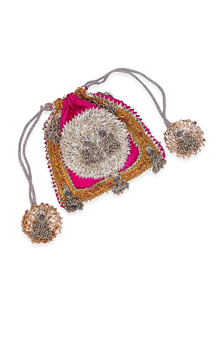 Rani Pink Brocade Gota-Patti Embellished Potli Bag by 5 Elements at Pernia's Pop Up Shop