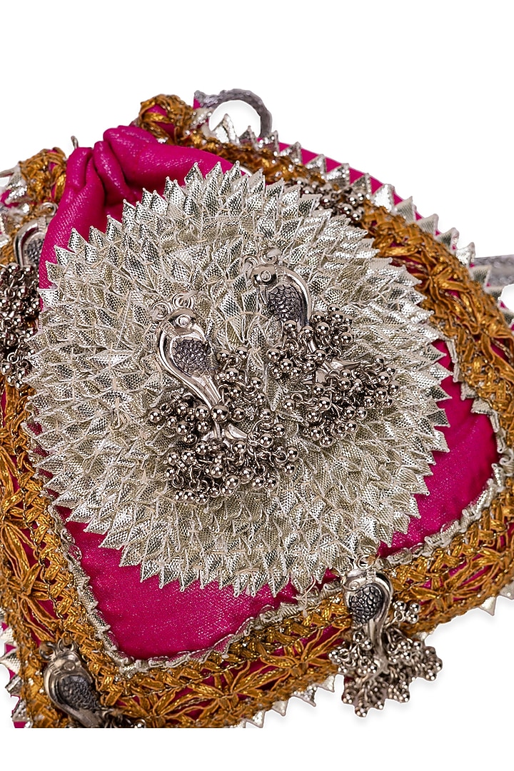 Rani Pink Brocade Gota-Patti Embellished Potli Bag by 5 Elements at Pernia's Pop Up Shop