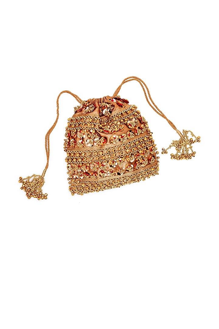 Golden Brocade Ghungroo Embellished Potli Bag by 5 Elements at Pernia's Pop Up Shop
