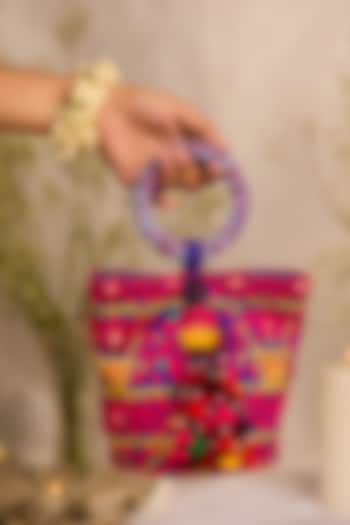 Purple Jacquard Zardosi Embroidered Handbag by 5 Elements at Pernia's Pop Up Shop