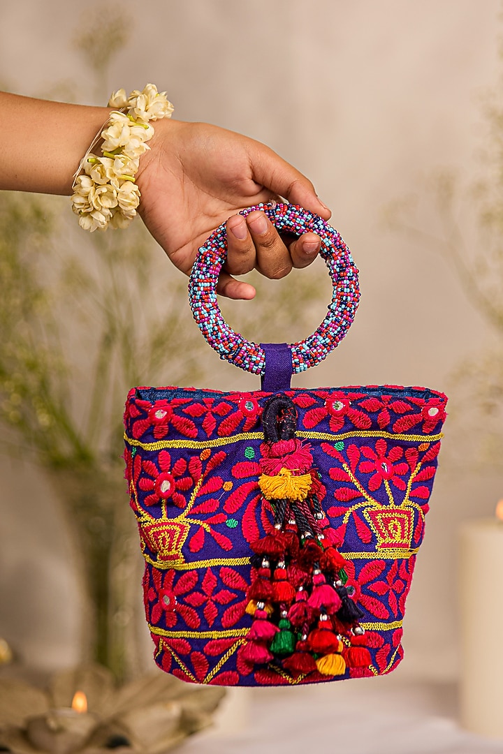 Purple Jacquard Zardosi Embroidered Handbag by 5 Elements at Pernia's Pop Up Shop