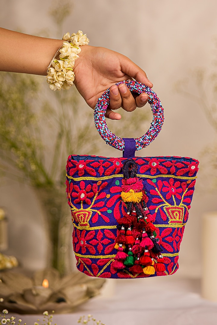 Purple Jacquard Zardosi Embroidered Handbag by 5 Elements at Pernia's Pop Up Shop