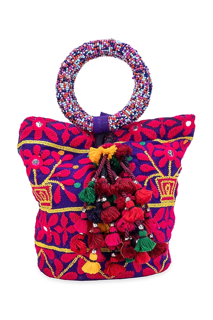 Purple Jacquard Zardosi Embroidered Handbag by 5 Elements at Pernia's Pop Up Shop