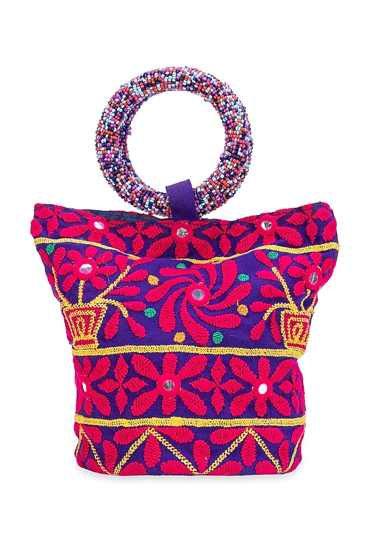 Purple Jacquard Zardosi Embroidered Handbag by 5 Elements at Pernia's Pop Up Shop