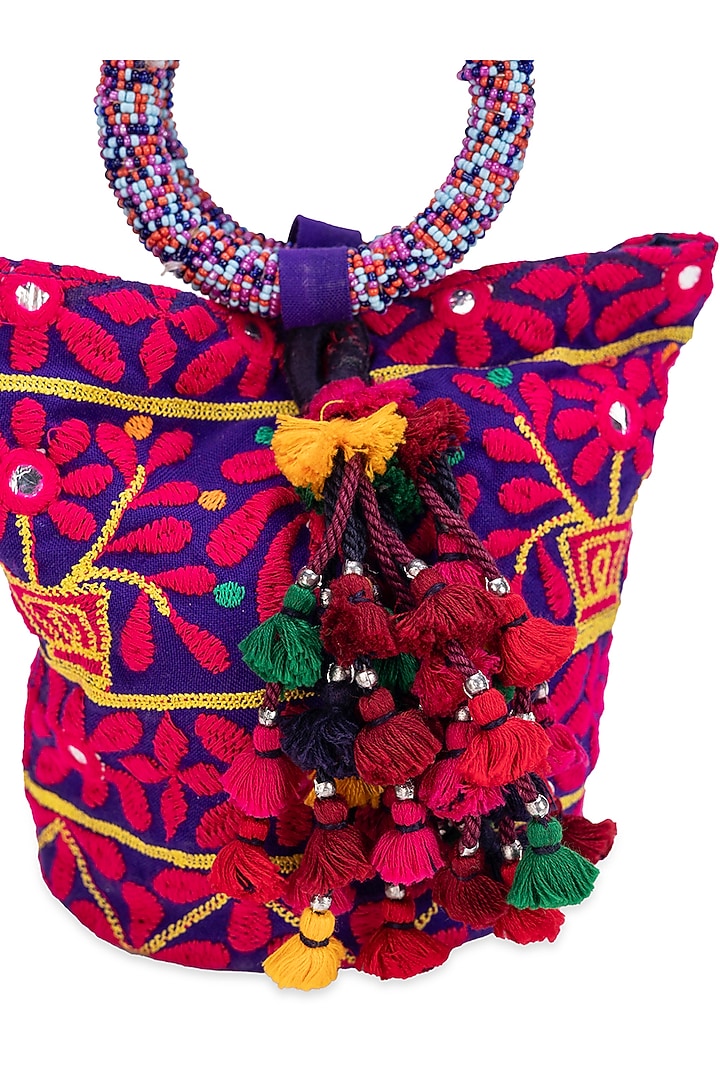 Purple Jacquard Zardosi Embroidered Handbag by 5 Elements at Pernia's Pop Up Shop