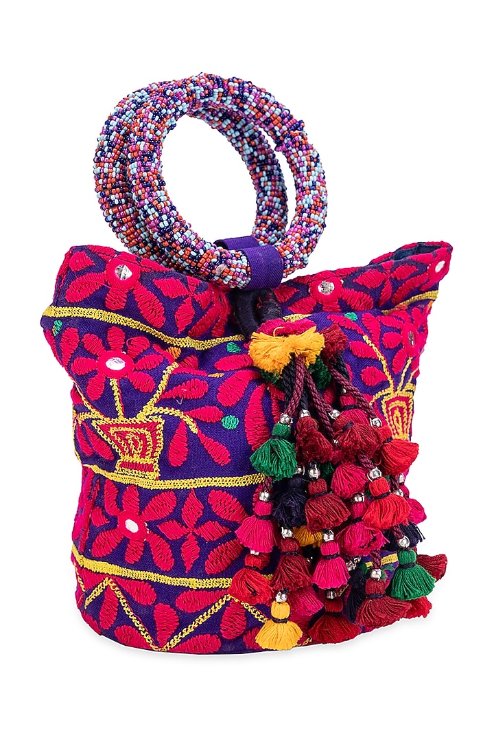 Purple Jacquard Zardosi Embroidered Handbag by 5 Elements at Pernia's Pop Up Shop