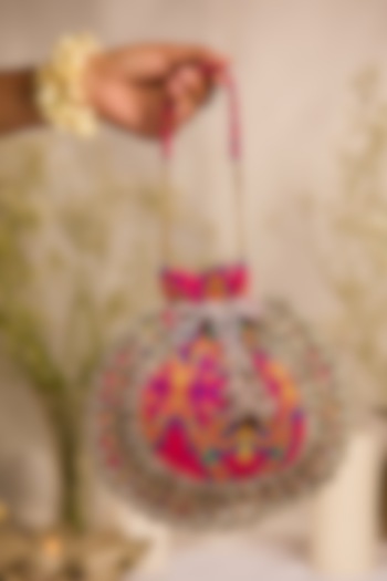 Purple Jacquard Zari Embroidered Potli Bag by 5 Elements at Pernia's Pop Up Shop