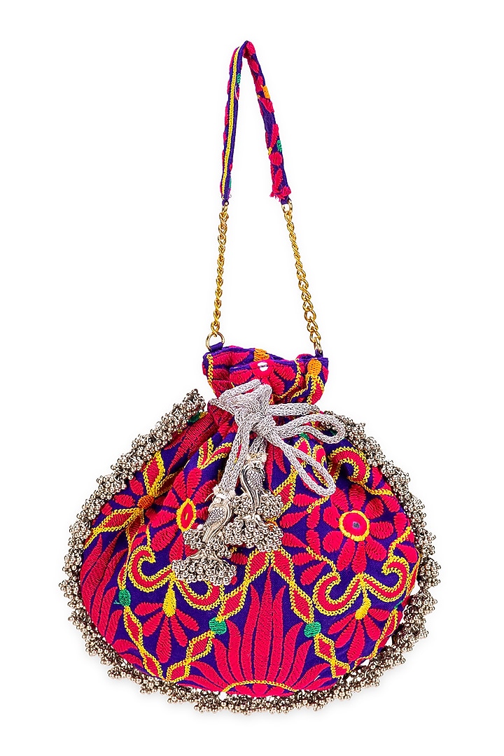 Purple Jacquard Zari Embroidered Potli Bag by 5 Elements at Pernia's Pop Up Shop