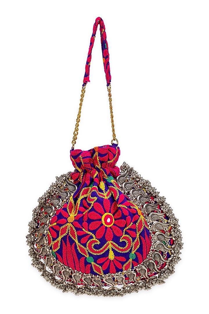 Purple Jacquard Zari Embroidered Potli Bag by 5 Elements at Pernia's Pop Up Shop