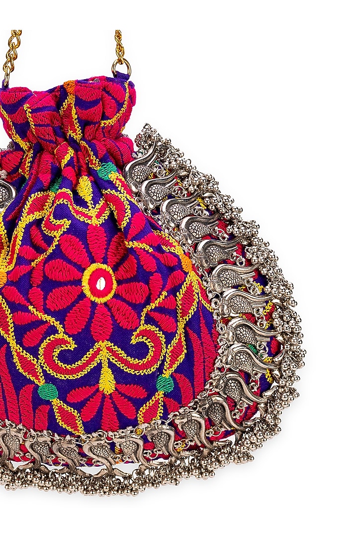 Purple Jacquard Zari Embroidered Potli Bag by 5 Elements at Pernia's Pop Up Shop