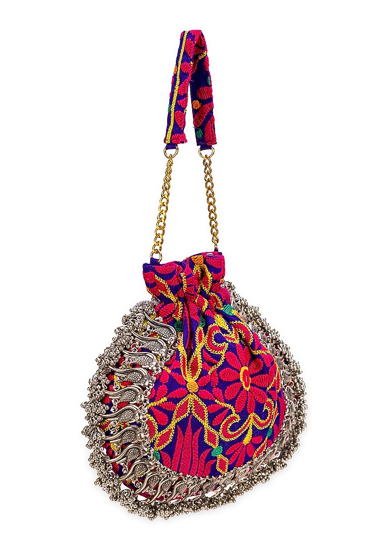 Purple Jacquard Zari Embroidered Potli Bag by 5 Elements at Pernia's Pop Up Shop