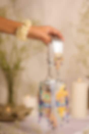 Silver Faux Leather Parrot Motif Cylindrical Potli Bag by 5 Elements at Pernia's Pop Up Shop