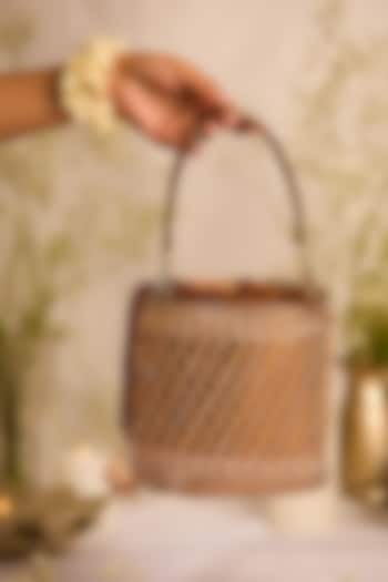 Metallic Brown Faux Leather Beads Droplet Potli Bag by 5 Elements at Pernia's Pop Up Shop