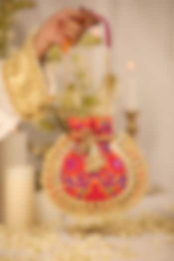 Mustard Jacquard Thread Embroidered Polti Bag by 5 Elements at Pernia's Pop Up Shop