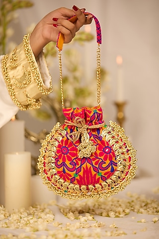 Mustard Jacquard Thread Embroidered Polti Bag by 5 Elements