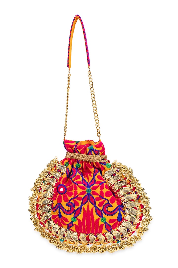 Mustard Jacquard Thread Embroidered Polti Bag by 5 Elements at Pernia's Pop Up Shop