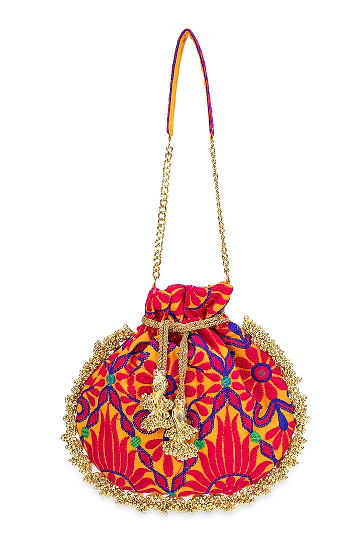 Mustard Jacquard Thread Embroidered Polti Bag by 5 Elements at Pernia's Pop Up Shop