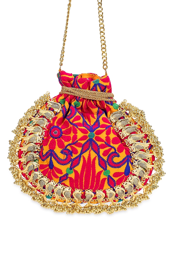 Mustard Jacquard Thread Embroidered Polti Bag by 5 Elements at Pernia's Pop Up Shop