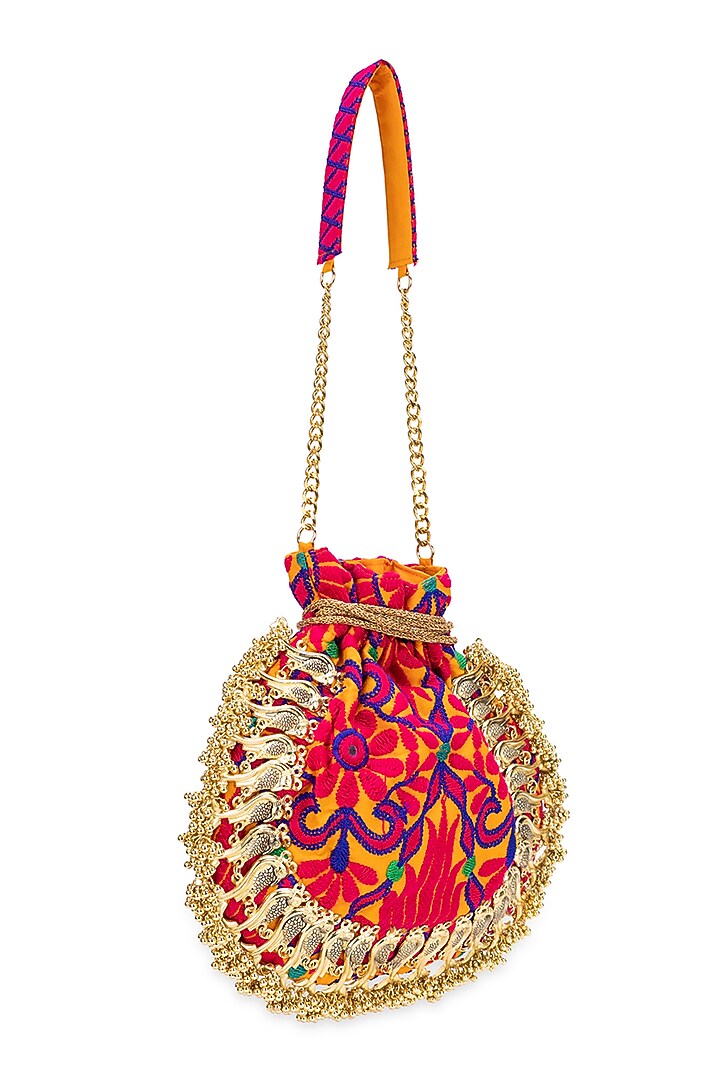 Mustard Jacquard Thread Embroidered Polti Bag by 5 Elements at Pernia's Pop Up Shop