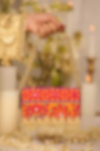 Mustard Jacquard Paisley Motif Embroidered Clutch Bag by 5 Elements at Pernia's Pop Up Shop