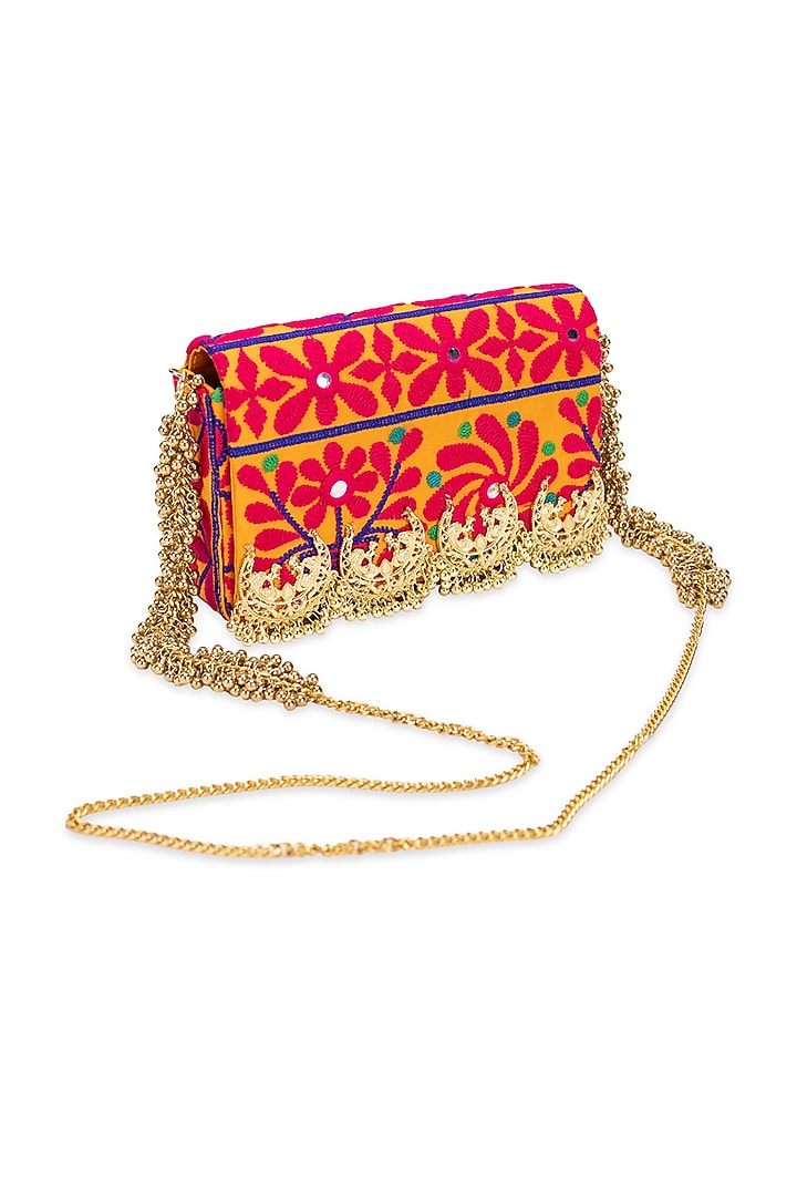 Mustard Jacquard Paisley Motif Embroidered Clutch Bag by 5 Elements at Pernia's Pop Up Shop