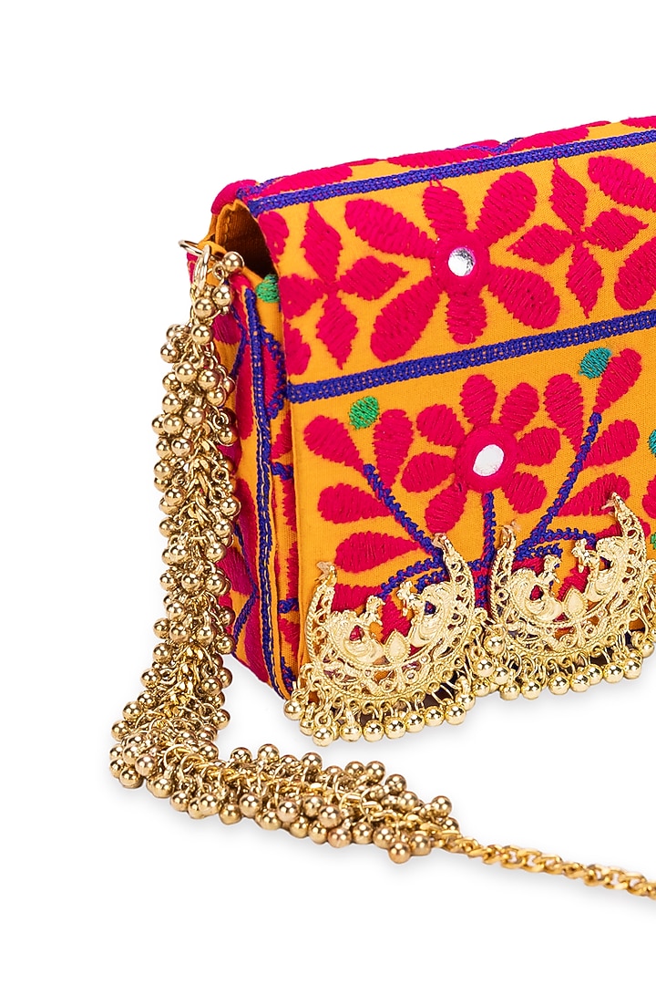 Mustard Jacquard Paisley Motif Embroidered Clutch Bag by 5 Elements at Pernia's Pop Up Shop