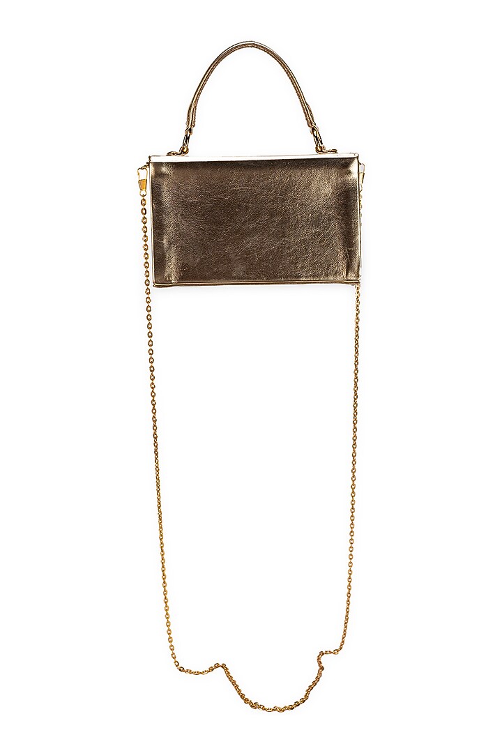Gold Faux Leather Pom-Poms Embellished Handbag by 5 Elements at Pernia's Pop Up Shop