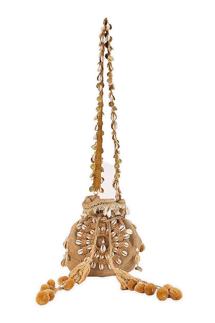 Brown Jute Shells Potli Bag by 5 Elements at Pernia's Pop Up Shop