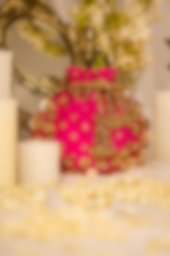 Magenta Pink Cotton Gold Embellished Potli Bag by 5 Elements at Pernia's Pop Up Shop