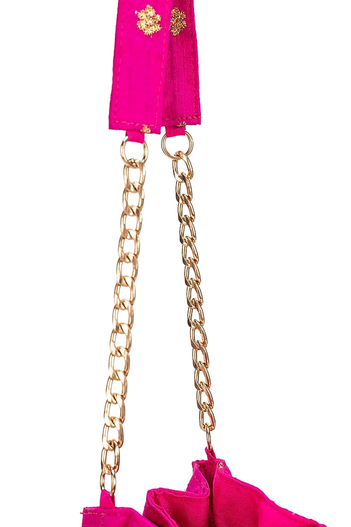 Magenta Pink Cotton Gold Embellished Potli Bag by 5 Elements at Pernia's Pop Up Shop