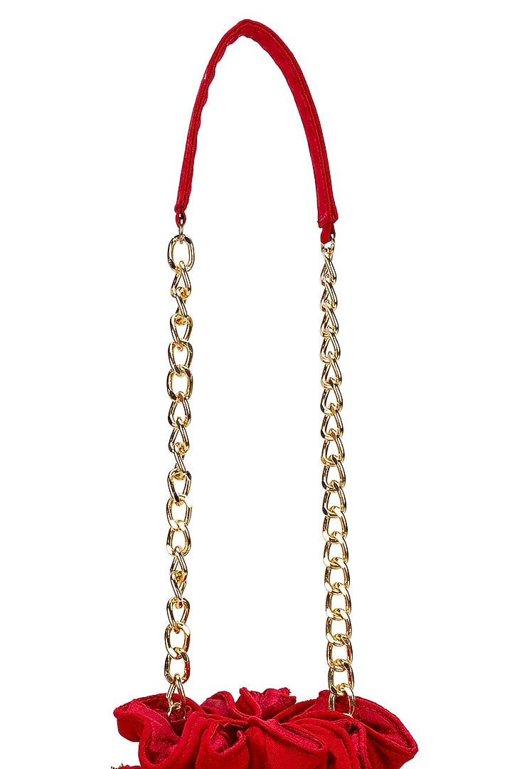 Red Cotton Sequins Embellished Potli Bag by 5 Elements at Pernia's Pop Up Shop