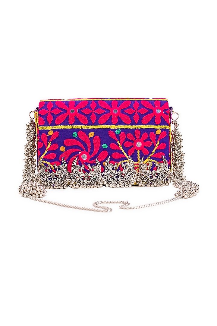 Purple Jacquard Embroidered Handbag by 5 Elements at Pernia's Pop Up Shop