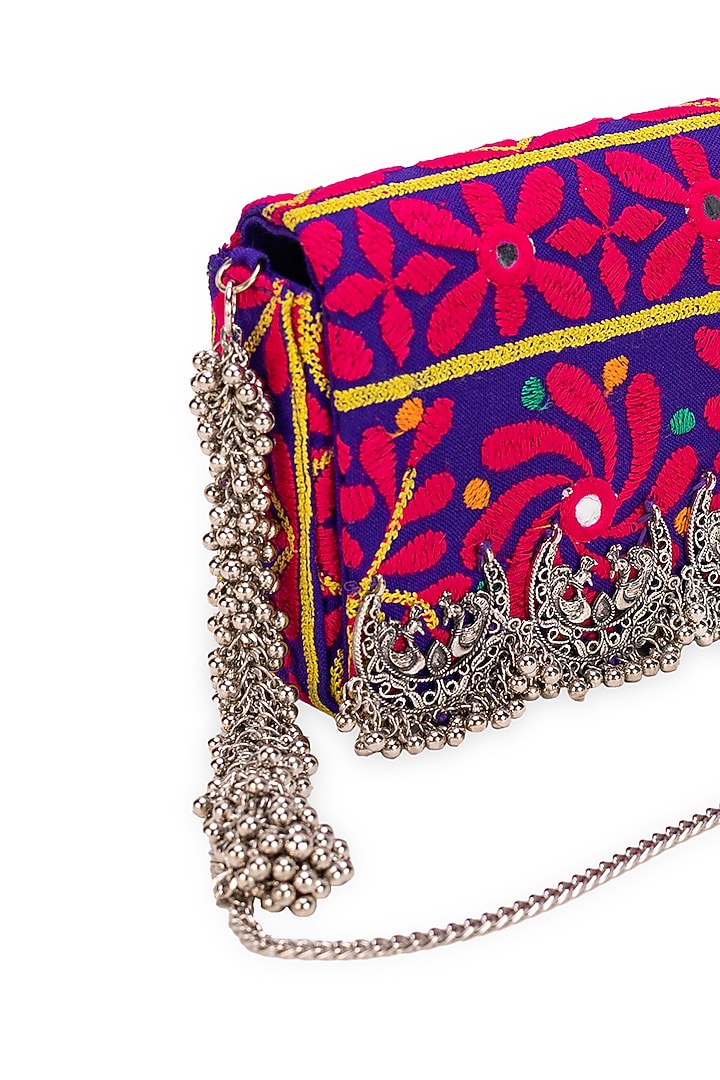 Purple Jacquard Embroidered Handbag by 5 Elements at Pernia's Pop Up Shop