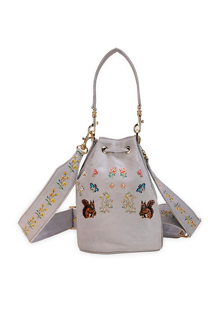 Grey Cotton Floral Printed Potli Bag by 5 Elements at Pernia's Pop Up Shop