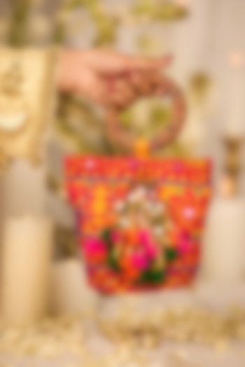 Mustard Jacquard Floral Motif Embroidered Handbag by 5 Elements at Pernia's Pop Up Shop