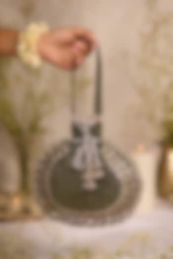 Black Brocade Silver-Tone Embellished Potli Bag by 5 Elements at Pernia's Pop Up Shop