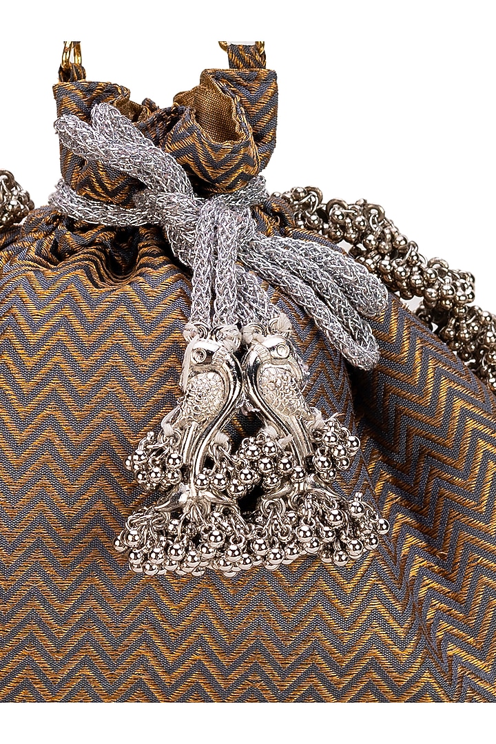 Brown Brocade Chevron Pattern Potli Bag by 5 Elements at Pernia's Pop Up Shop